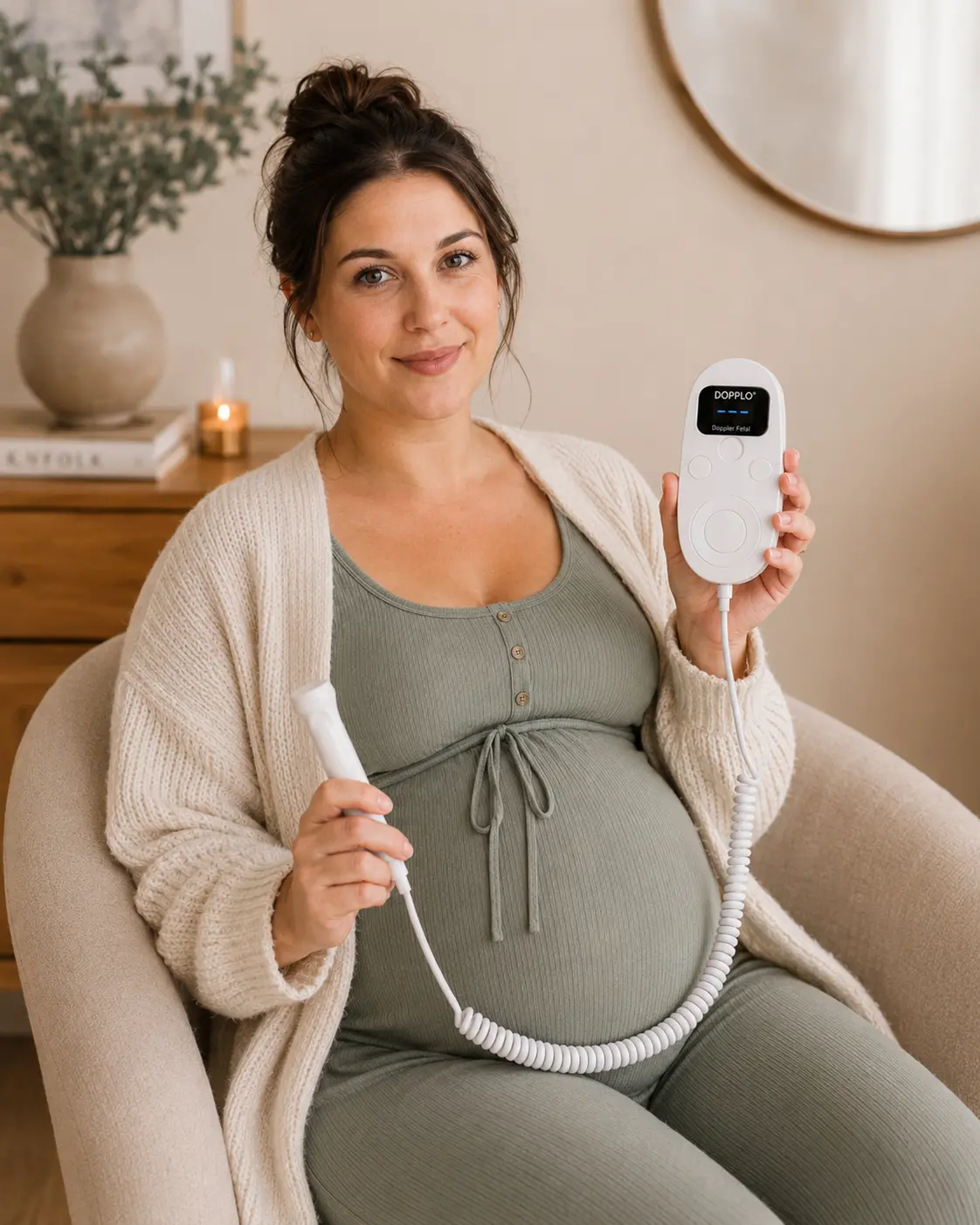 Future maman utilisant le doppler DOPPLO®