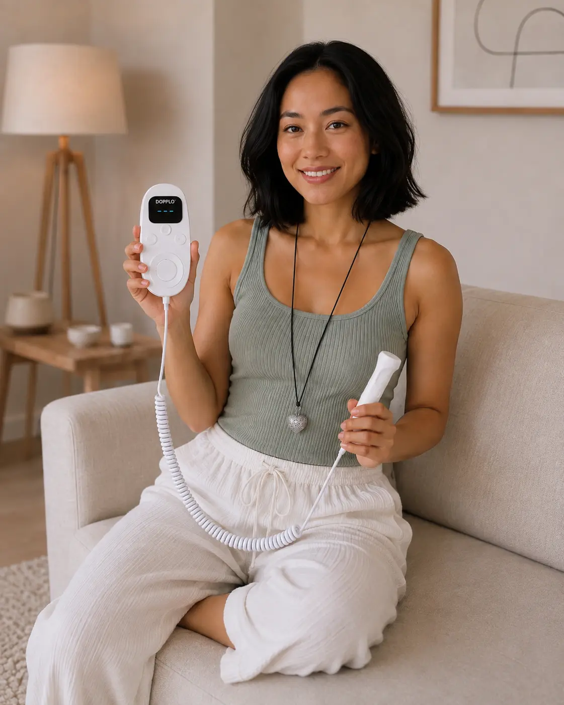 Future maman utilisant le doppler DOPPLO®