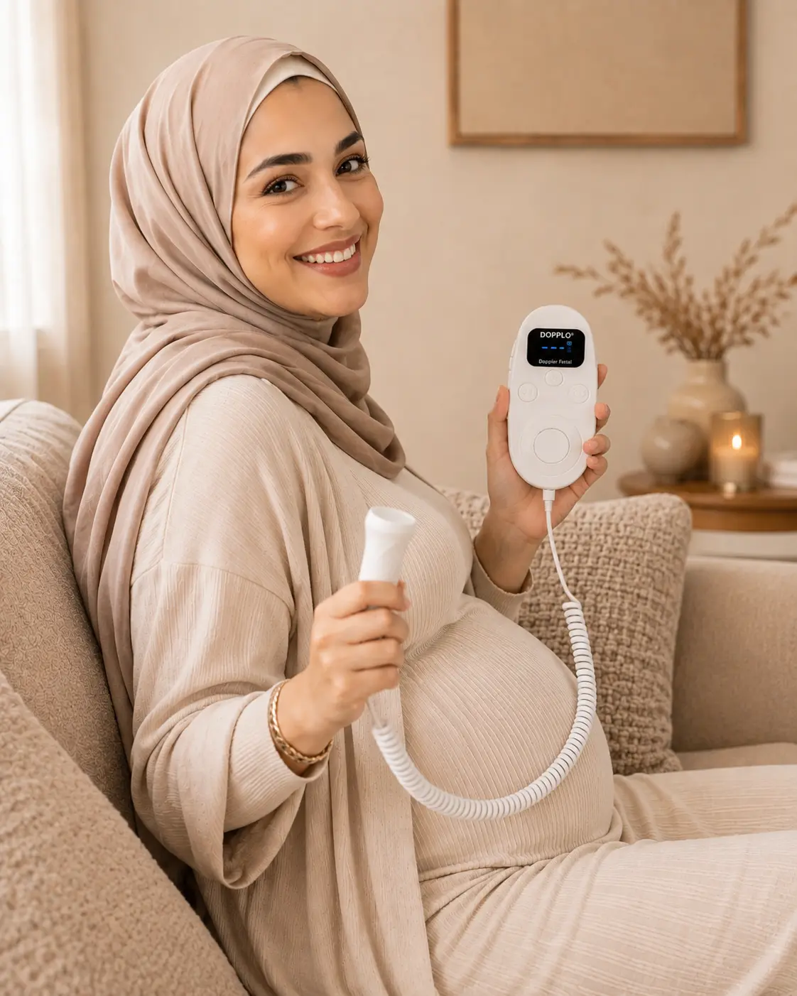 Future maman utilisant le doppler DOPPLO®